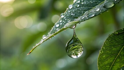 Poster - A leaf with a drop of water on it