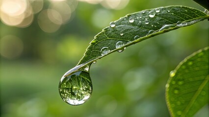 Poster - A leaf with a drop of water on it
