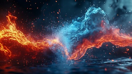 Poster - The view of the fiery elements of ice fire colliding for an energetic Digital Art Masterpiece concept.