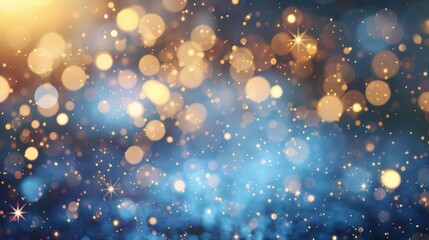Poster - Glowing blue and gold bokeh lights create a magical backdrop, perfect for celebrations, events, or as a soothing ambiance in any setting