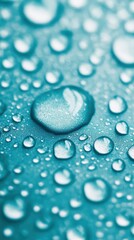 Poster - Tiny water droplets cling to a surface, reflecting light and adding a cool, refreshing allure to the blue backdrop
