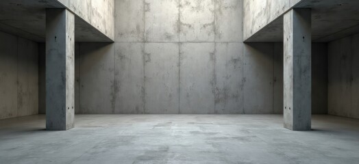 Poster - Empty concrete room with minimalist design. Textured walls, floor. Modern, industrial style. Suitable for interior design inspiration architecture concepts. Ideal for minimalist aesthetic. Perfect