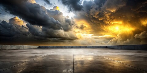 Wall Mural - Empty Rooftop with Dramatic Sunset Sky and Dark Clouds