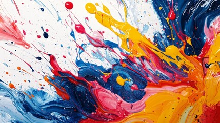Poster - An energetic burst of paint creates a stunning display of colors swirling in mid-air, showcasing a blend of vibrant blues, reds, and yellows. This dynamic art captures the essence of creativity
