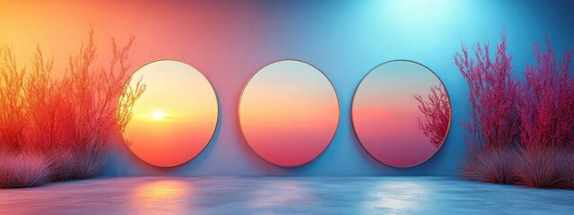 Poster - Minimalist Circular Mirrors Gradient Background Modern Aesthetic