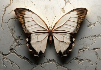 Poster - Minimalist Butterfly Logo Design Monochromatic Soft Lighting Textured Background Modern Graphic Design