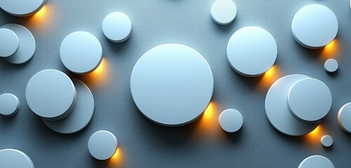 Poster - Minimalist White Buttons and Circles for Modern UI Design in Soft Gray Background with Chiaroscuro Lighting