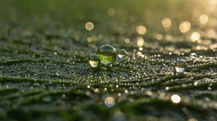 Wall Mural - Drops of dew on a grass