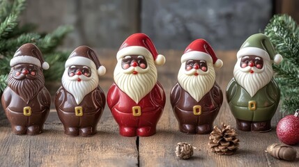 Wall Mural - chocolate Santas decorated with colorful edible paints, presented in elegant gift bags