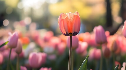 Poster - Blooming Pink Tulips in a Sunlit Garden Reflecting Spring Joy : Generative AI