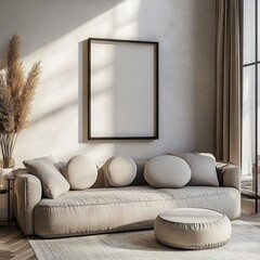 Poster - Minimalist Living Room Scene with Modern Gray Sofa and Frame Mockup