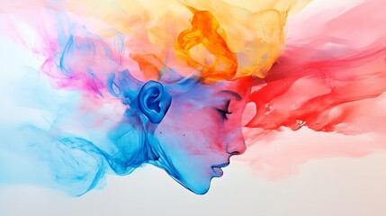 Aufkleber - Vibrant Abstract Portrait of Woman with Dynamic Colorful Paint Swirls Depicting Artistic Expression in Motion : Generative AI