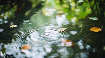 Poster - Serene Ripple Effect On Water Surface Surrounded By Natural Reflections : Generative AI