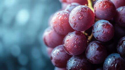 Poster - Juicy red grapes with water droplets emphasizing freshness health and gourmet appeal in close up view : Generative AI