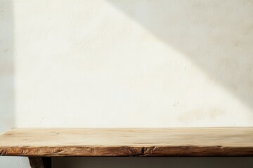 Poster - A simple wooden table against a textured wall.