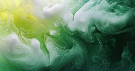 Poster - Neon Green Blue Fluid Abstract Art with Swirling Patterns and Misty Texture Background