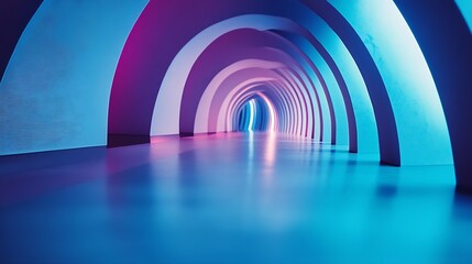 Aufkleber - Futuristic Neon Tunnel with Arched Light Patterns Creating a Mesmerizing and Vibrant Atmosphere : Generative AI
