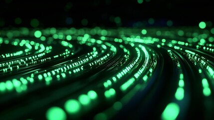 Poster - Captivating Green Light Streams in Digital Waves on Black Backdrop for Creative Motion Design : Generative AI