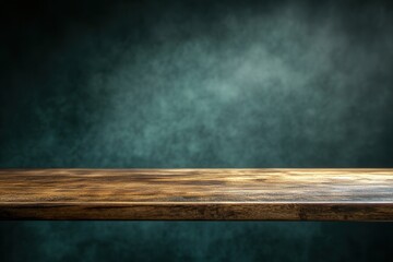 Poster - A wooden tabletop with a textured surface and dark background.