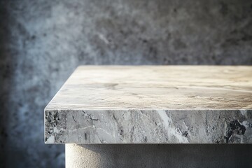Poster - Close-up of a textured marble tabletop against a concrete wall.