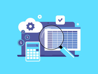 Poster - Cloud-based accounting - financial audits, budget analysis, profit tracking, automated calculations, data storage and secure cloud tools for managing finance and generating ai reports illustration