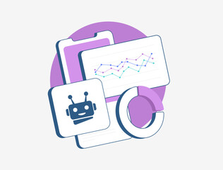 Fototapete - AI-Powered Social Media Analytics. Automate smm analysis of social media performance with AI, including engagement rates, trends and audience insights. Vector with AI icon and social media dashboards