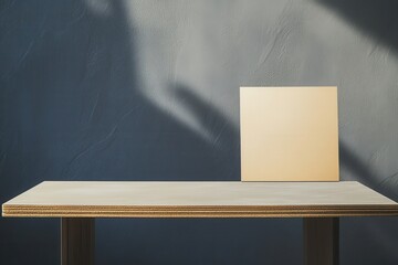 Poster - Minimalist table with a golden square backdrop.