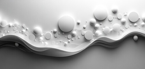 Poster - Minimalist White Buttons and Circles for User Interface Design, Modern 3D Icons, Soft Gray Background, Neumorphism Style