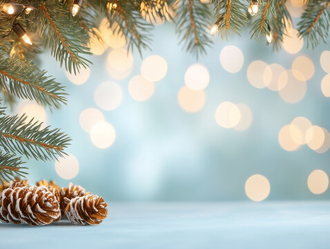 Christmas holidays banner, tree, bokeh background