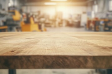 Poster - Wooden table in an industrial workspace.
