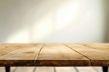 Poster - Wooden table with a blurred background.