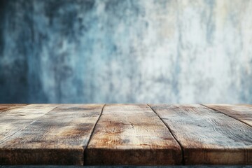 Poster - Wooden table with a textured background for display.