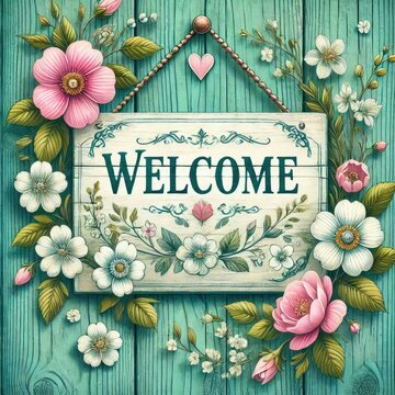 illustration Welcome sign hanging 