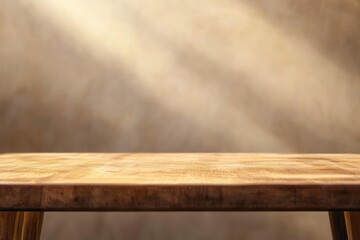 Poster - Wooden table with soft light backdrop.