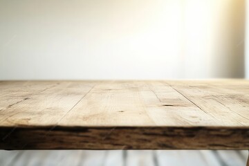 Poster - Wooden table with soft lighting for presentations.