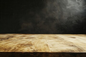 Poster - Wooden tabletop against a dark textured background.