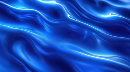 Wall Mural - Blue liquid waves background glossy metallic pattern shimmering ambient texture