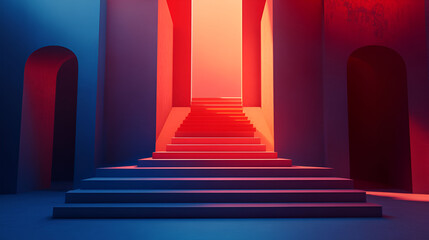 Wall Mural - Abstract Red And Blue Staircase Leading To Light