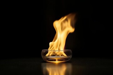 Wall Mural - Burning flame in a glass bowl on a dark background.