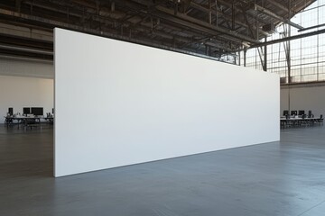 Poster - Large blank white wall in spacious industrial loft setting with computer workstations.