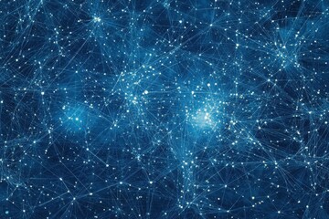 Poster - Abstract blue network, glowing nodes and lines. Illustrates connection, network, and global communication.