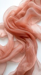 Poster - Soft silk gently cascades in warm peach tones, creating an enchanting display of intertwining strands, capturing the essence of luxury and style. The delicate texture invites touch