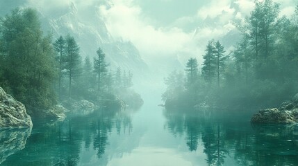 Canvas Print - Misty Mountain Lake: A Serene Landscape