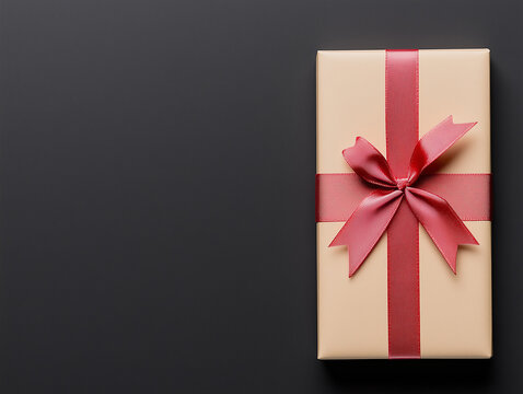 gift card wishes merry christmas background with red ribbon bow on black shiny vibrant color texture template with blank copy space