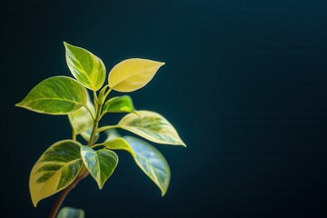 Poster - A vibrant green plant with variegated leaves against a dark background.