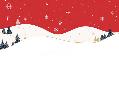 Gold Christmas and New Year Typographical on red Xmas background with winter landscape with snowflakes, light, stars. Merry Christmas card. Vector Illustration