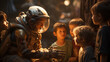 © Nittaya - Children interacting with the astronaut, symbolizing inspiration and future exploration.