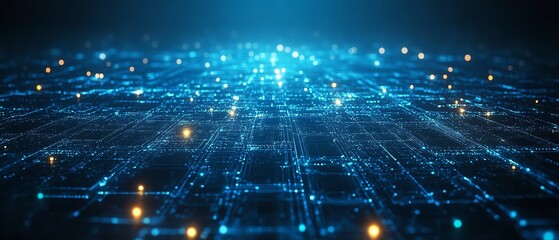 Leinwandbilder - An abstract blue network with glowing points, creating an interconnected web of digital lines and nodes in a futuristic design