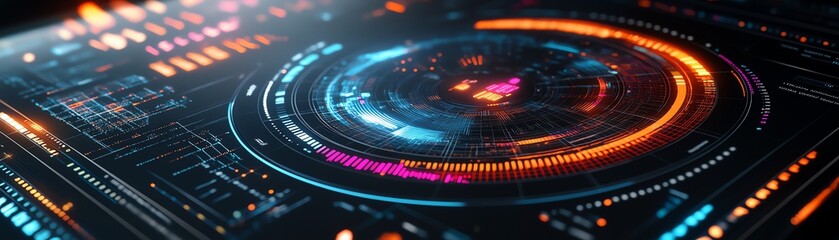 Poster - A detailed digital data visualization on a tablet screen, showing colorful graphs and realtime statistics on a sleek, modern interface