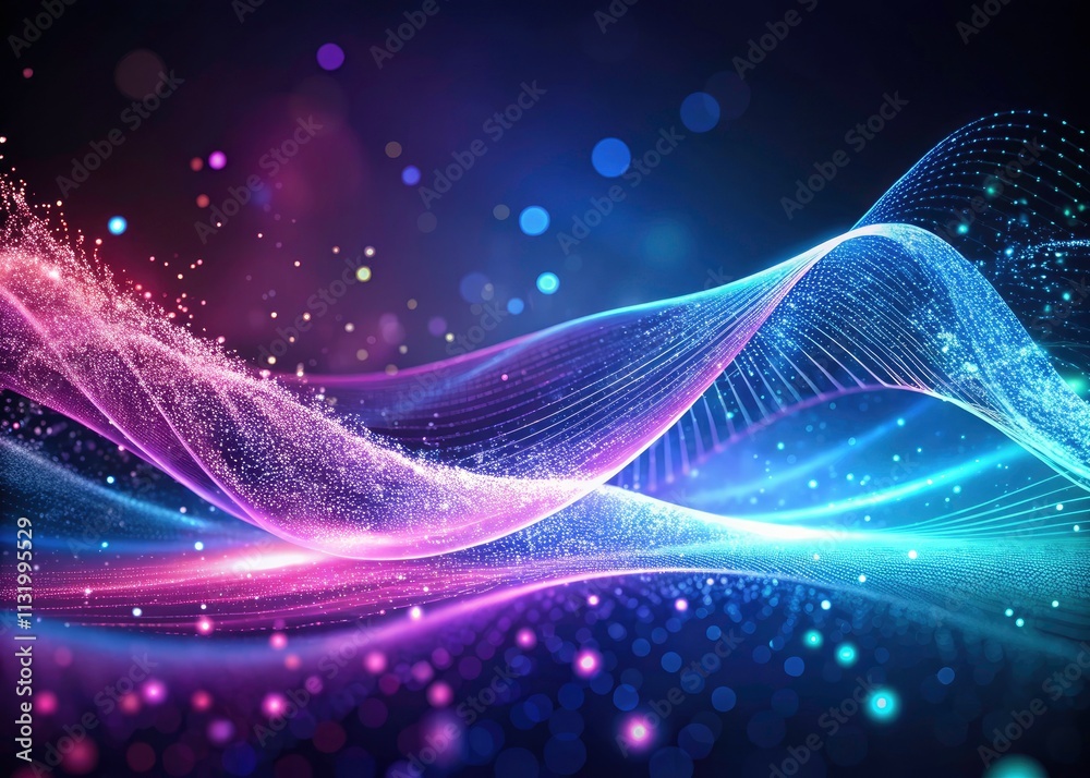 Abstract digital particles stream, creating a futuristic tech wave ...
